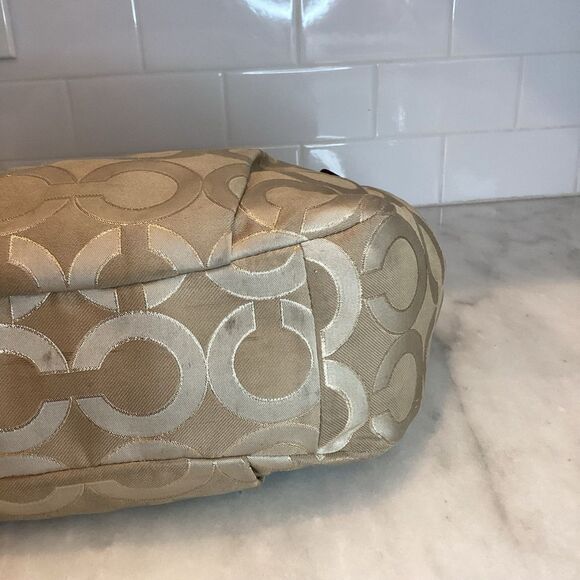 COACH Bag Purse Handbag Madison Abigail Op Art Lurex Gold & Leather Lg. Satchel - Picture 8 of 15